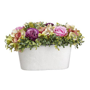 Arreglo De Rosas Mixtas Multicolor En Florero De Cristal Oval
